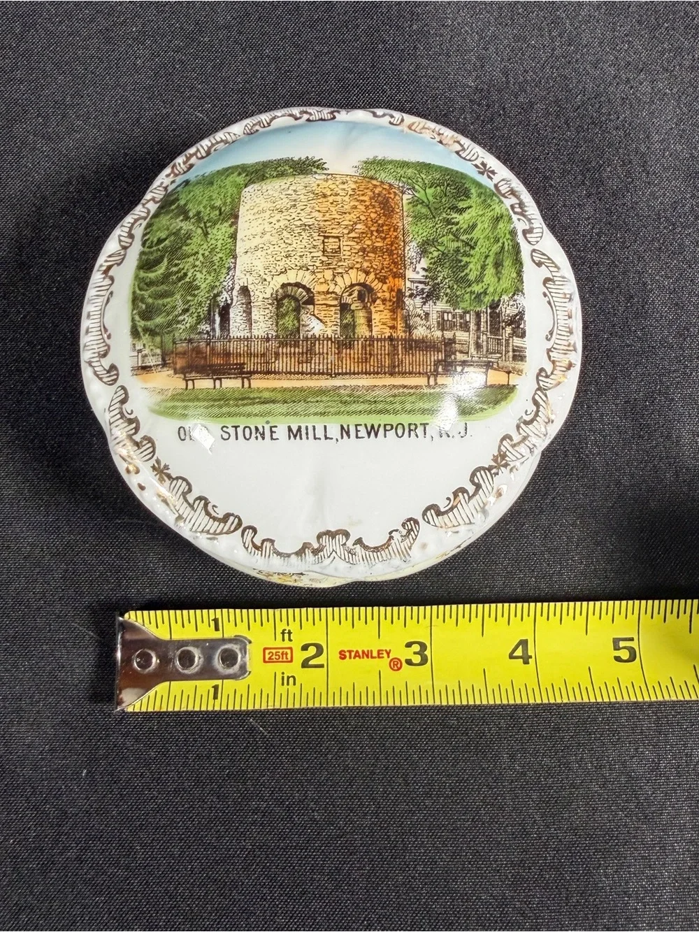 Antique Newport RI Trinket Box- Old Stone Mill Porcelain Souvenir ( 1891-1914)